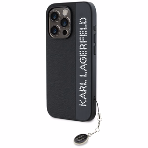 Karl Lagerfeld Saffiano Rhinestones & Charm ümbris jaoks iPhone 15 Pro Max - must
