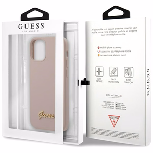 Guess GUHCP12SLSLMGLP iPhone 12 mini 5.4" светло-розовый/светло-розовый жёсткий чехол Silicone Script Gold Logo