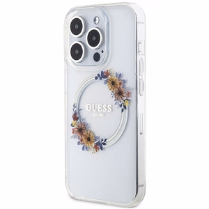 GUESS ümbris jaoks IPHONE 15 Pro compatible with MagSafe GUHMP15LHFWFCT (Flowers Wreath) läbipaistev