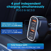 Car laadija VEGER 2 x USB A + 2 x Typ C PD QC 3A 66W CC53-2A2C must