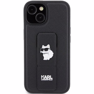 Karl Lagerfeld Gripstand Saffiano Choupette Pins ümbris jaoks iPhone 15 - must