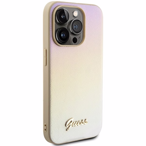 Guess Saffiano Iridescent Script ümbris jaoks iPhone 15 Pro - kuldne