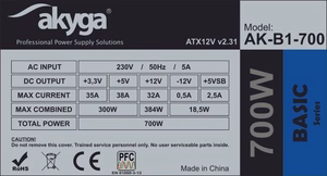 Akyga AK-B1-700 toiteplokk 700 W 20+4 pin ATX ATX hall