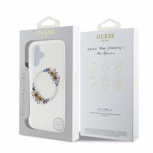 Guess IML Flowers Wreath MagSafe iPhone 16 Plus Ümbris - Clear