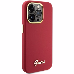Guess Silicone Script Metal Logo & Frame ümbris jaoks iPhone 15 Pro - punane