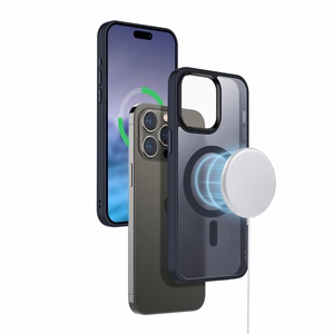 Crong Hybrid Frost MAG Cover ümbris seadmele iPhone 15 Pro Max, MagSafe'iga ühilduv, tumesinine