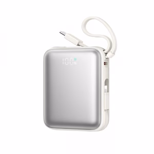 Akupank Joyroom JR-PBF27 valge 10000mAh 22.5W (PD / QC3.0) + sisseehitatud Type-C / Lightning kaabel