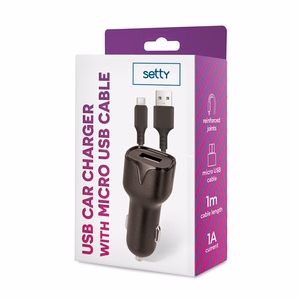 Setty car charger 1x USB 1A black + microUSB cable 1,0 m NEW
