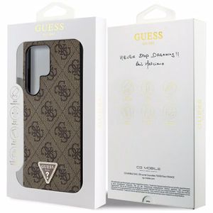 Guess Grip Stand 4G Triangle Strass Ümbris jaoks Samsung Galaxy S24 Ultra - Brown