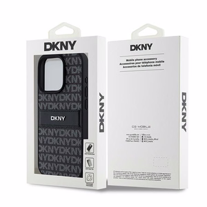 DKNY Leather Mono Stripe & Metal Logo ümbris jaoks iPhone 15 Pro - must