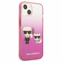 Karl Lagerfeld Gradient Ikonik Karl&Choupette ümbris iPhone 13 mini jaoks - roosa