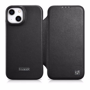 iCarer CE Premium Leather Folio Case iPhone 14 Plus Magnetic Flip Leather Folio Case MagSafe must (WMI14220715-BK)