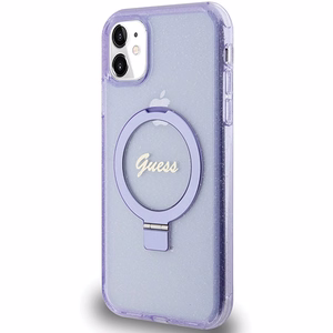 Guess Ring Stand Script Glitter MagSafe ümbris jaoks iPhone 11 / Xr - lilla