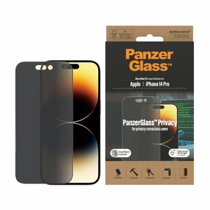 PanzerGlass Ultra-Wide Fit Karastatud klaas Antibacterial Privaatsus with Positioner jaoks iPhone 14 Pro