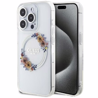 GUESS ümbris jaoks IPHONE 15 Pro Max compatible with MagSafe GUHMP15XHFWFCT (Flowers Wreath) läbipaistev