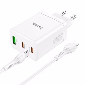 Phone charger Hoco 2 x USB C + USB A QC3.0 PD 3A 35W + cable USB C to Lightning N33 white