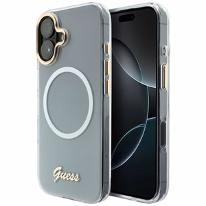 Guess IML Gradient Script Metal MagSafe Ümbris for iPhone 17 - valge