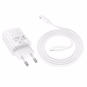 Phone Laadija Hoco USB A + USB C QC3.0 PD 3A 30W + Kaabel USB C to Lightning N63 valge