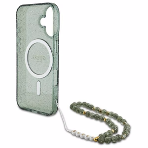 Guess IML Glitter With Pearl Strap MagSafe ümbris jaoks iPhone 16 - roheline