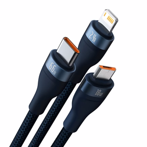 Baseus Kaabel Flash Series II 3 in 1 - USB to Type C, Lightning, Micro USB - 66W 6A 1,2 metres (CASS040003) sinine