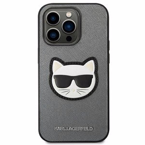 Karl Lagerfeld Saffiano Choupette Head Patch ümbris iPhone 14 Pro Max'ile - hõbedane