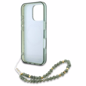 Guess IML Flowers Allover Electro With Pearl Strap MagSafe ümbris jaoks iPhone 16 Pro Max - roheline