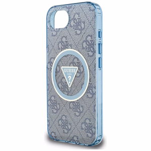 Guess IML Metal Glitter 4G Circle Triangle MagSafe Ümbris jaoks iPhone 16e - Sinine