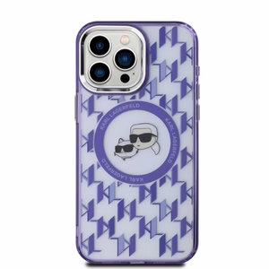 Karl Lagerfeld IML Monogram Karl & Choupette Head MagSafe iPhone 15 Pro Ümbris - lilla