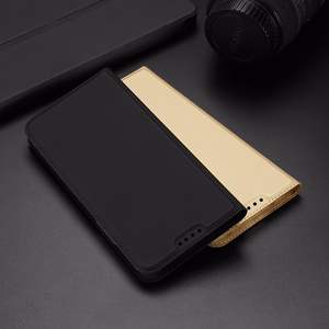 Dux Ducis Skin Pro puhul Oppo Reno 8 flip cover kaart rahakott stend must