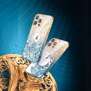 Luxury iPhone 14 Ümbris with Kingxbar Phoenix Crystals - kuldne and sinine