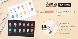 Akrüülmarkerid ARRTX, 12 metallikvärvi
