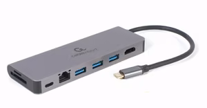 Gembird A-CM-COMBO5-05 USB Type-C 5-in-1 mitmepordine adapter (jaotur + HDMI + PD + kaardilugeja + LAN)