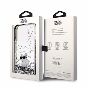 Karl Lagerfeld Liquid Glitter Choupette ümbris jaoks iPhone 14 Pro Max - läbipaistev