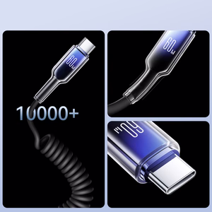 Joyroom S-A43 Crystal-Clear Series 60W USB-C - USB-C spiral kaabel 1.5m - must