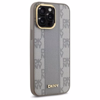 DKNY Leather Checkered Mono Pattern MagSafe iPhone 14 Pro Max Ümbris - Beige