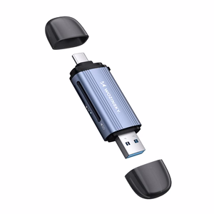 Hall alumiiniumist SD- ja microSD-mälukaardilugeja Wozinsky WCR-5G USB-A 3.0 / USB-C 3.0 ühendusega