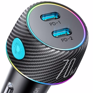 2x USB C 70W car Laadija with LED backlight Joyroom JR-CCN02 - must