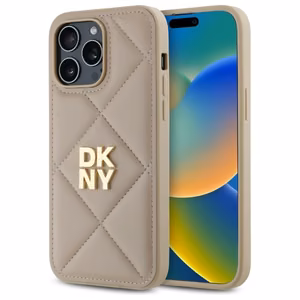 DKNY Quilted Stack Logo iPhone 14 Pro Ümbris - Beige