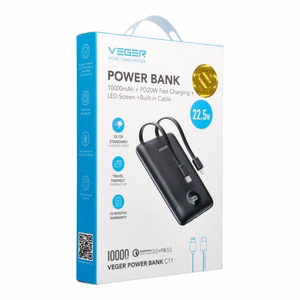 Powerbank Veger C11 (W1170) PD QC3.0 2A 22,5W 10 000 mAh with built-in cables USB C / Lightning must