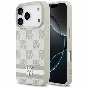 DKNY Checkered with Printed Stripes iPhone 17 Pro Ümbris - Beige