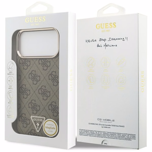 Guess PU Leather 4G Strass Triangle Logo Gold Frame MagSafe ümbris Apple iPhone 18 Pro Max telefonile, pruun