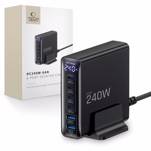 Tech-Protect DC240W-GAN 6 pordiga laua laadija PD 240W / QC3.0 must