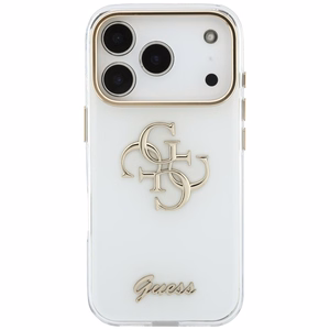 Guess IML 4G Script Metal ümbris iPhone 18 Pro / 17 Pro jaoks, valge