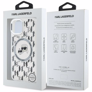 Karl Lagerfeld IML Monogram Karl & Choupette Head MagSafe iPhone 15 Ümbris - Clear
