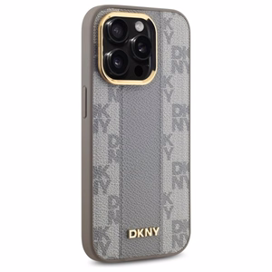 DKNY Leather Checkered Mono Pattern MagSafe iPhone 14 Pro Ümbris - Beige