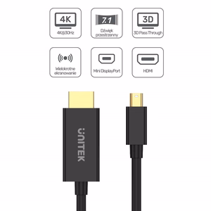 Unitek V1152A adapter miniDP - HDMI 4K 30Hz kaabel 2m