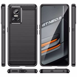 Carbon Case ümbris Realme GT Neo 3 paindlikule silikoonist süsinikkattele musta värvi