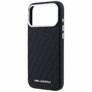 Karl Lagerfeld Grained Allover Logo Metal Elongated MagSafe ümbris iPhone 18 Pro / 17 Pro jaoks, must