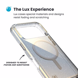 Speck Presidio Lux MagSafe ümbris seadmele iPhone 17 Pro, Hyper Mirror Glitter / Silver Metallic värvitoonis