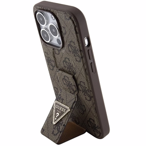 Guess Grip Stand 4G Triangle Strass ümbris jaoks iPhone 15 Pro - brown